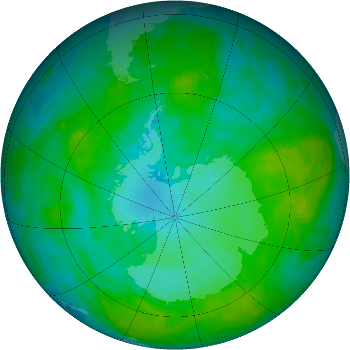 Antarctic ozone map for 16 January 1992